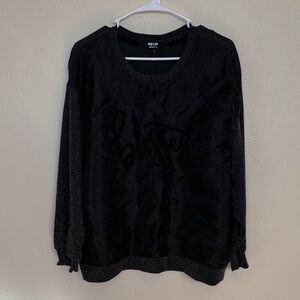 Jolie & Joy Blessed Black Sweater Mesh Detail Size 1X Metallic New